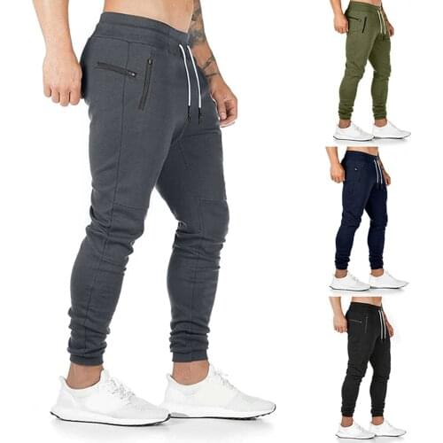 Men Sweatpants Zipper Pocket Jogging Casual Pants Men Autumn Winter Drawstring Tights Zip Pockets Gym Pants Sportswear Trousers