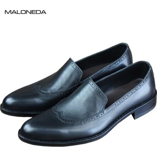 MALONEDA Bespoke Mens Goodyear Cow Leather Slip on Dress Shoes Pure Handmade Good Quality Genuine Leather Formal Loafer