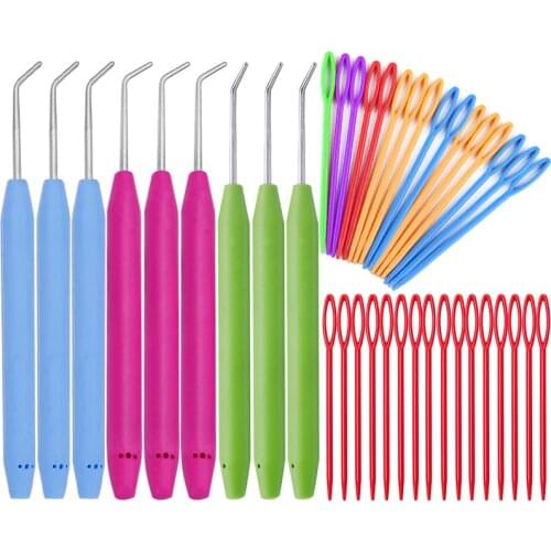 Nonvor Loom Knit Hook Set 6Pcs Knitting Loom Hook With 6 Pcs Plastic Knitting Needles Crochet Needle Hook Kit Random Color