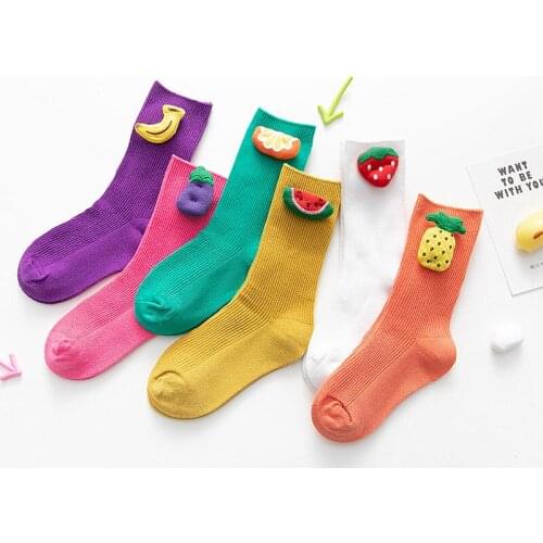 New Children Summer Socks Double Needle Kawaii Decorative Cotton Socks With 3D Fruit Accessories Unisex Socks For Baby Kids