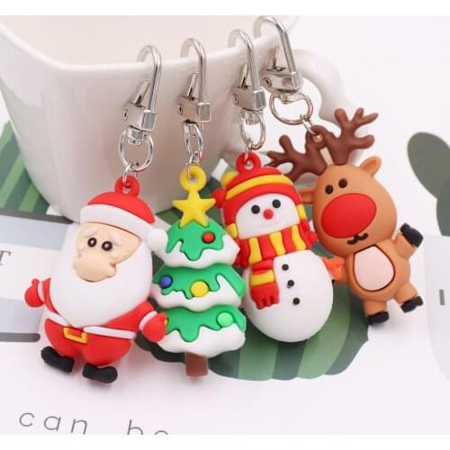 New Creative Cute Cartoon animal Christmas Keychain Key Ring Gift For Women Girls Bag Pendant PVC Key Chains Jewelry