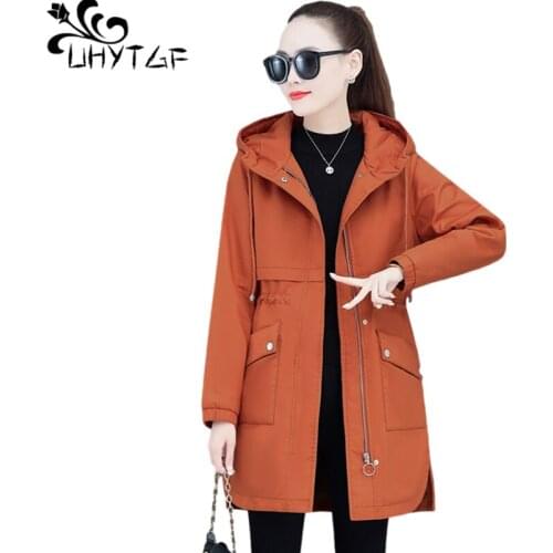 UHYTGF Autumn Winter Coat Female Plus Velvet Thick Casual Warm Womens Windbreaker Mid-Length Hooded Loose Large Size Jacket 1429