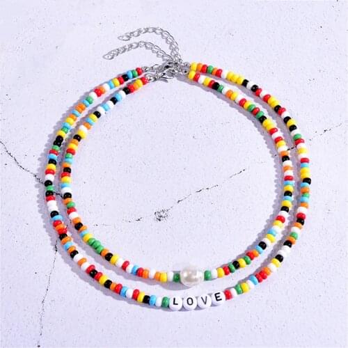 2Pcs/Lot Fashion Seed Beads LOVE Letter Necklace for Women BohemiaPop Pearl Choker Beaded Jewelry Sets Summer Beach Aesthet 2021