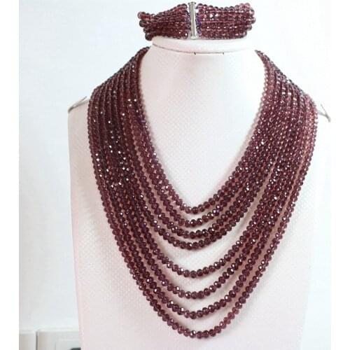 Bright purple crystal glass 4x6mm beads fashion diy jewelry set 8 rows chain nacklace 5 rows bracelet B853