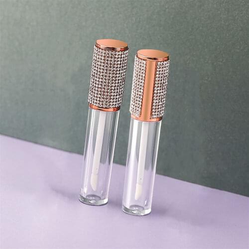 6ML Portable Round Lip Gloss Tubes Rose Gold Diamond Clear Plastic Empty Lip Gloss Bottles Cosmetic Packaging Containers
