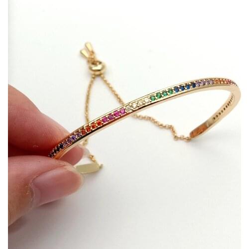 Rainbow Micro Pave Gold color fashion women Tennis Chain Bangle Bracelet Bangles CZ Cubic Zirconia Rainbow Jewelry