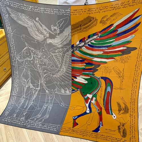 Luxury 70% Cashmere 30% Silk Scarf Women Fashion Winter Warm Kerchief Wings Horse Blanket Shawl Stole 135*135cm