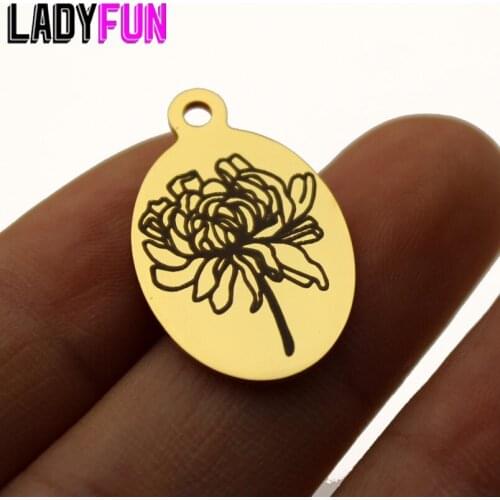 Birth Month Flower November CHRYSANTHEMUM Charm Stainless Steel Birth Flowers Charms High Polish Mirror Surface Pendant 10pcs
