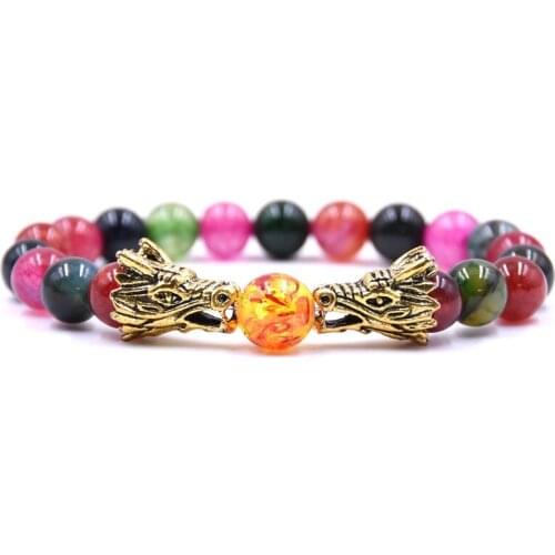 KARAIRIS 18colors Charm 8MM Natural Stone Beads Bracelets For Men Women Gold-Color Dragon Jewelry Yoga Prayer bracelets
