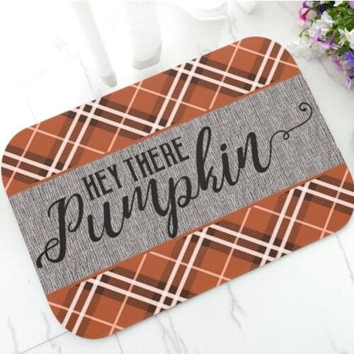 Chic Plaid Hey There Pumpkin Doormat Orange Fall Autumn Door Mat for Bathroom Kitchen Floor Rug Carpet Thanksgiving Halloween