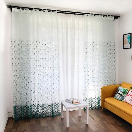 Blue Fishnet Sheer Curtain for Bedroom Geometric Delicate Embroidery Simple Modern French Window Treatment Gauze js237C