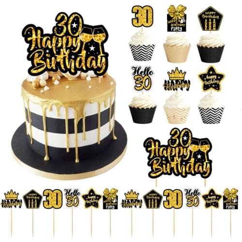 30 40 50 60 Years Old Cupcake Toppers Happy Birthday Party Anniversary Adult 30th 40th 50th 60th Birthday Cake Topper Decoration