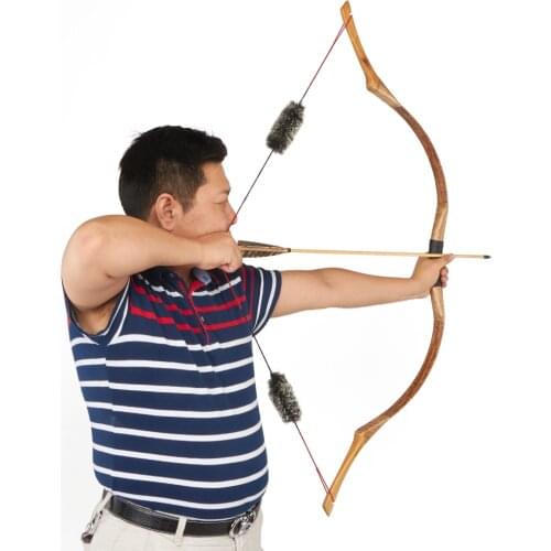 Traditional Recurve Bow Archery Hunting Handmade Longbow Brown Leather Outdoor Shooting Mongolian Horse Bowstring