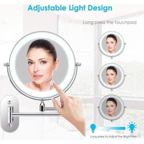 Cosmetic Mirror with LED Lighting, Illuminated Wall Mounted, Magnifying Mirror 1x/10x Compartments, 360°makeup mirror