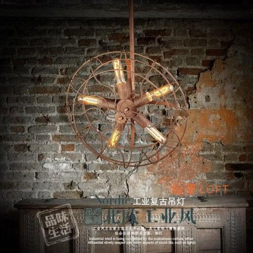 Village LOFT industrial living room restaurant iron fan pendant light dining room bar hanging light lamp