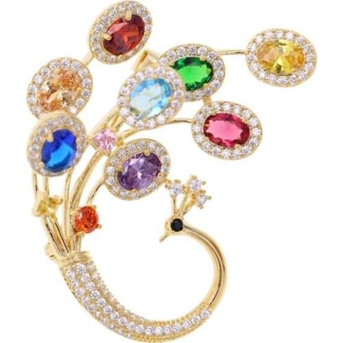 Fashion New Elegant Sparkling Multicolors Stone Animal Brooch Peacock High Quality Womens Jewelry Pin Metal For Clothes