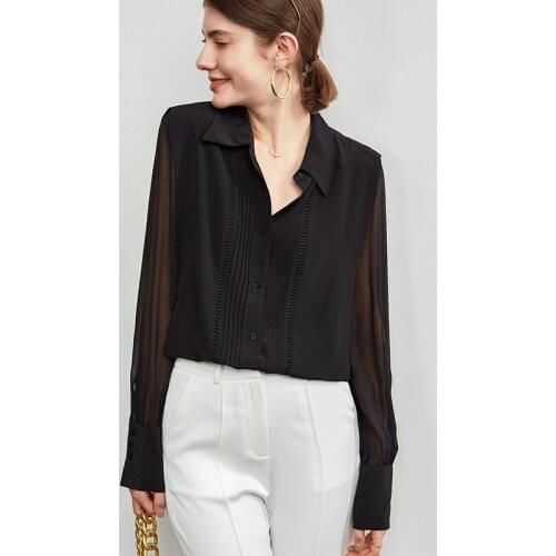 High Quality Womens Shirt Silk Blouse Women Black Long Sleeve Top Female Elegant Spring Summer Clothes 2021 Ropa Mujer Pph3567