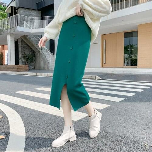 Womens Vintage Clothes Long Skirts Black Harajuku High Waist Streetwear 2021 fall winter Fashion Elastic Preppy Style Midi Skirt