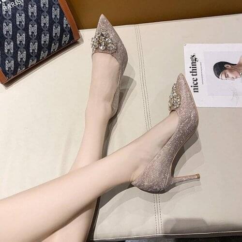 High heels women 2021 new spring pointed stiletto bridal wedding dress crystal wedding shoes