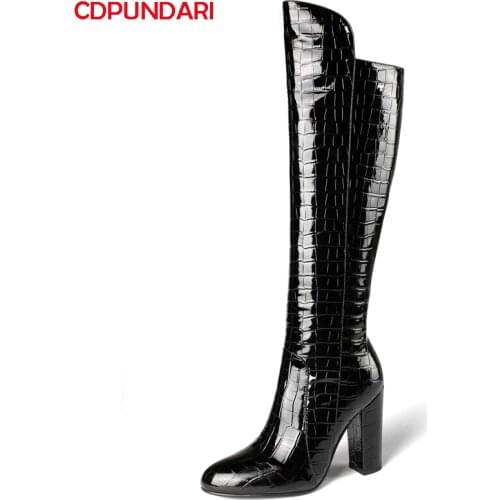 Fashion Round Toe Black High Heels Knee High Boots For Women Spring Autumn Long Boots Shoes Ladies Botas De Mujer