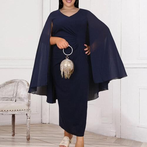 Women Dress Plus Size 5XL 2021 Summer Elegant Boodycon Office Party Dresses African Blue Mesh Split Flare Sleeve Midi Vestidos