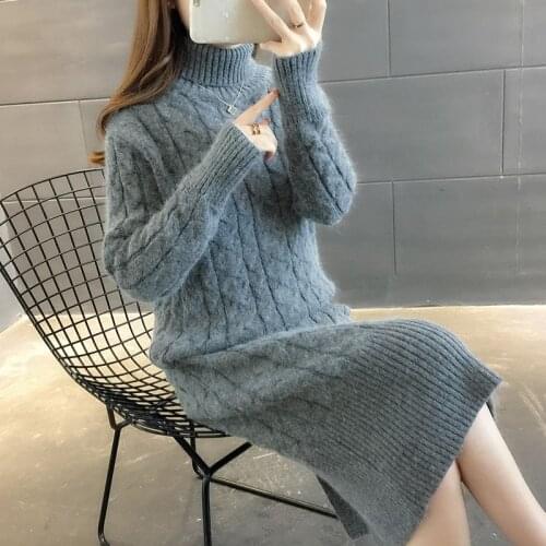 Womens Turtleneck Sweater Dress 2021 Fall/Winter Slim Elasticity Pullover Sweaters Warm Thicken Ladies Long Bottoming Shirts