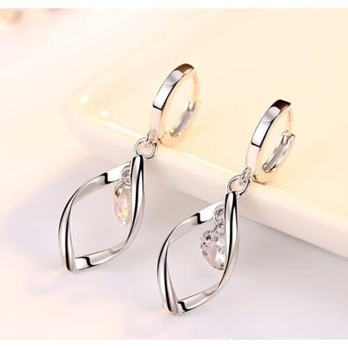 ZRHUA High Quality Silver Color Classic Drop Crystal Jewelry Sets Shiny Necklace Pendant Hoop Earrings For Woman Girl