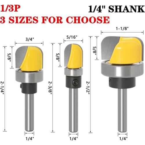 3pcs 1/4 Inch Shank Bowl & Tray Template Router Bit 6.35mm Shank Two Flute Diameter 13mm/19mm/28.5mm Carbide Cutters