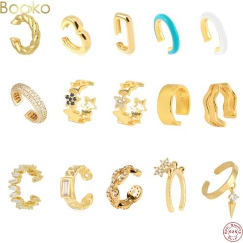 BOAKO 1PC Real 925 Sterling Silver CZ Crystal Ear Cuff C Shaped Ear Clips No Pierced Cuff Earrings for Women Gift Fine Jewellery