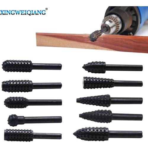 10pcs hss Power Tools Woodworking rasp chisel shaped rotating embossed grinding head power tool engraving pattern cutter milling