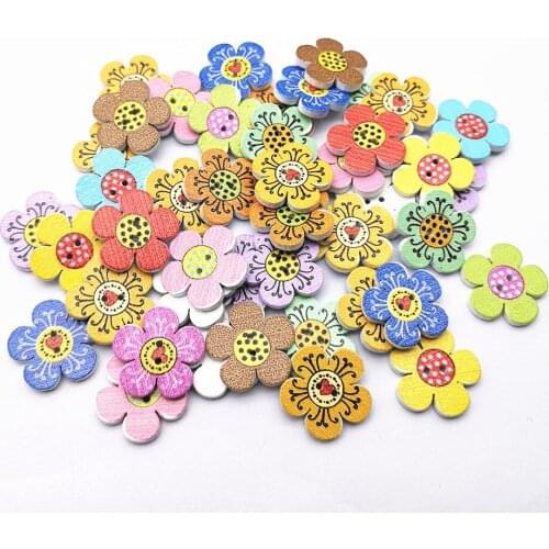 20pcs 20mm Mixed Flowers Wood Buttons Decorative 2 Holes Button Crafts Sewing Scrapbooking Bags Boots Decorations