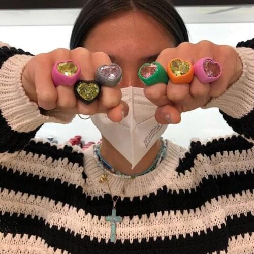 2021 INS Fashion New Colorful Heart Ring Crystal Rhinestones Love Stud Earrings For Women Girls Jewelry Party Birthday Gift