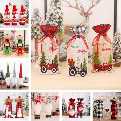 2021 New Year Gift Christmas Tree Wine Bottle Dust Cover Xmas Noel Christmas Decorations for Home Natal 2020 Navidad Table Decor