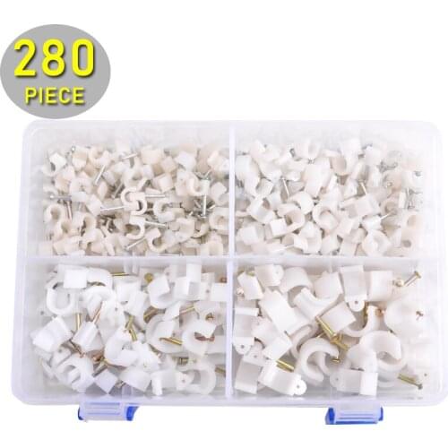 280PCS Round Cable Wire Clips Assortment 6mm 8mm 10mm 12mm Electrical Ethernet Dish TV Speaker Wire Cord Tie Holder Nails Circle