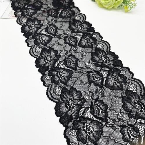 3y/lot Width 18.50cm Floral Stretch Lace Trims Black For Clothing Accessories Dress Sewing Applique Costume Lace Fabrics