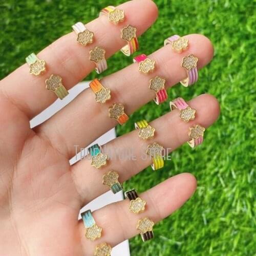 5Pcs RM39066 Ladies Plated Ladies Gold Ring Jewelry Womens Jewelry Enamel Cloud Colors Clear Gold Plated Cubic Zirconia Ring