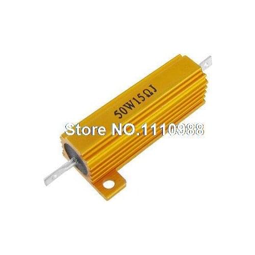 50W 15 Ohm Chassis Mount Aluminum Power Resistor Gold Tone