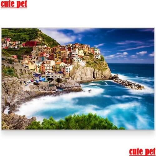 Cute pet DIY diamond crossstitch Manarola Italy diamond painting living room decoration rhinestone Diamond Embroidery puzzle