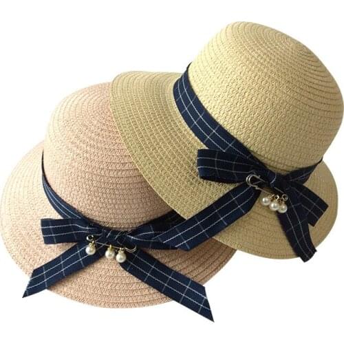 Children Sun Caps Girls Panama Summer Hats Pearl Straw Hat For Girls Kids Beach Accessories Baby Hats Caps