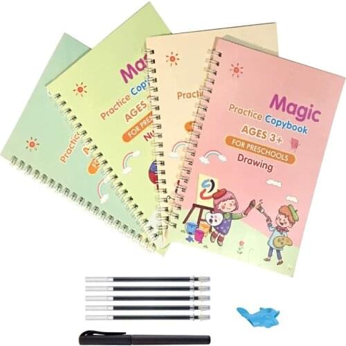 Kids Magic Practice Copybook Cross Border New Full English Calligraphy Learning Letters Numbers Math Drawing 4 Different Books