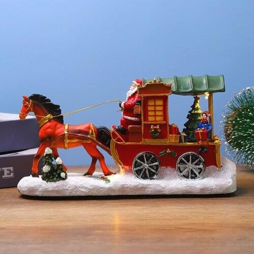 DIY Music Box New Christmas Decoration Ornaments Horse-Drawn Cart Luminous Music Snow House Resin Crafts Christmas Gifts