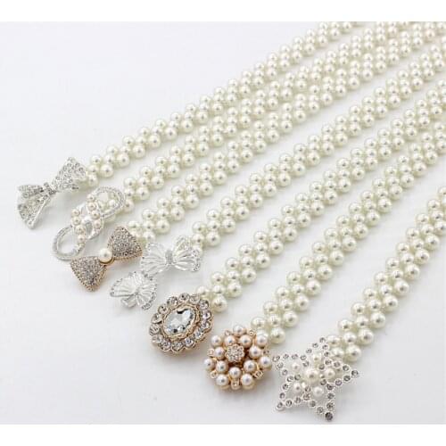 Elegant Women Pearl Belt Waist Belt Elastic Buckle Crystal Pearl Chain Belt Female Girls Dress Sweater Coat Clothing Accessories