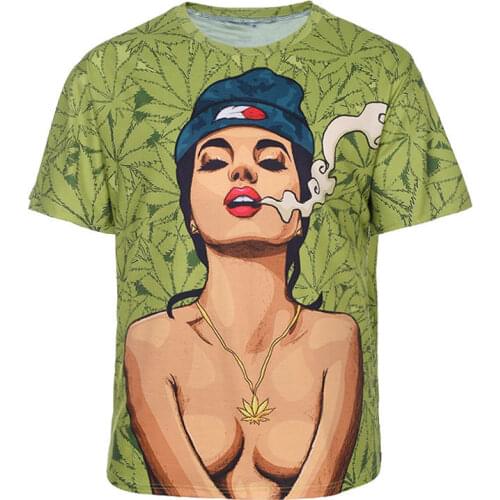 Men/Women O Neck Top Tee Harajuku Style Green Hemp Leaf Spit Tobacco 3D T-shirt Creative Short Sleeve Pullovers Plus Size 5XL