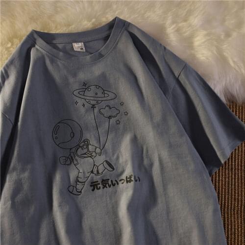 Harajuku Style Astronaut Short-sleeved T-shirt Female Summer 2021 New Loose Half-sleeved Top Oversized T Shirt for Women