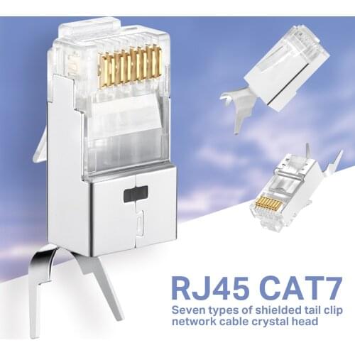 Hot Sale Source Manufacturer Cat6a Cat7 Rj45 Connector Seven Crystal Head Shielded Through Hole Type Through Hole Crystal Head