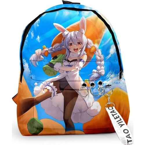HOLOLIVE VTuber Usada Pekora Fashion Oxford Fabric One Shoulder Keychain Backpack Printed Casual Student School Bag