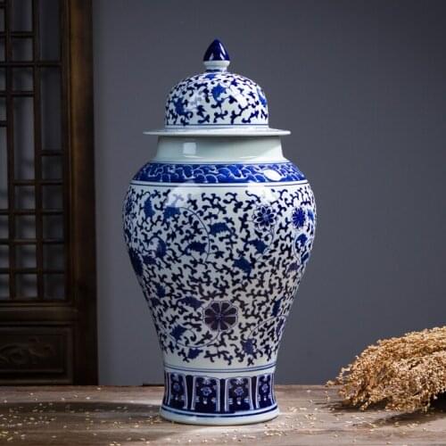 Jingdezhen Ceramic pot Antique Blue And White Porcelain Ginger Jar Ceramic Ornaments Large Storage pot ceramic temple jar vase