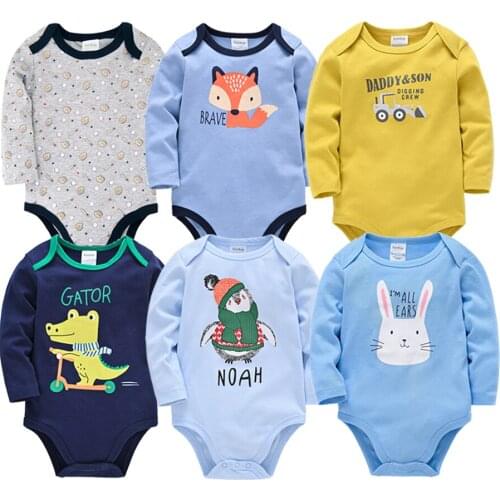 2021 Newborn Baby Boy Rompers Long Sleeve Cartoon Print 3 6 pcs/lot O-neck Cool Design Autumn Jumpsuit Clothing
