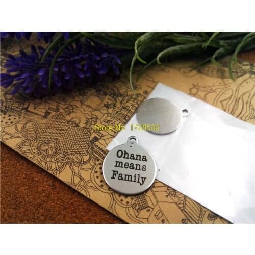 20pcs--20mm stainless steel circle round " OHANA means family "charms one side DIY Charms Pendants