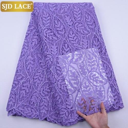 SJD LACE Purple African Lace Fabric High Quality Guipure Cord Lace With Small Holes Sequins Water Soleble Laces For Party A2097